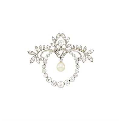 Lot 75 - Belle Epoque Platinum, Gold, Diamond and Pearl Brooch