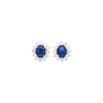 Lot 88 - Pair of White Gold, Sapphire and Diamond Earrings