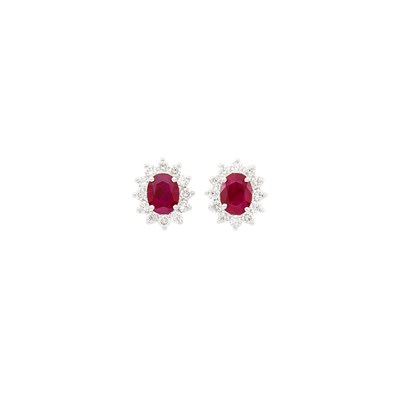 Lot 93 - Pair of White Gold, Ruby and Diamond Earrings