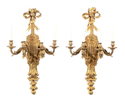 Lot 368 - Pair of Louis XVI Style Ormolu Four-Light Wall...