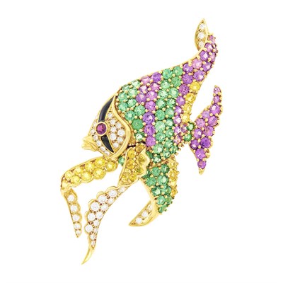 Lot 10 - Jean Vitau Gold, Gem-Set and Diamond Angel Fish Brooch