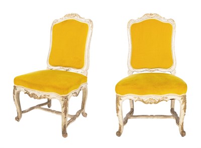 Lot 119 - Pair of Louis XV Upholstered Carved, Painted...