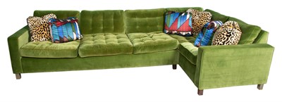 Lot 128 - Green Upholstered Sectional Sofa Height 29 3/4...
