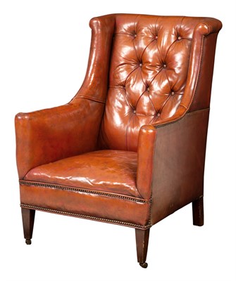 Lot 132 - English Leather Upholstered Mahogany Wingchair...