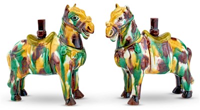 Lot 119 - A Pair of Chinese Sancai Glazed Porcelain Horse-Form Joss Stick Holders