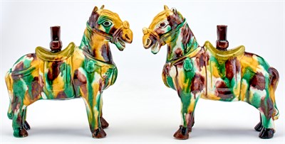 Lot 50 - A Pair of Chinese Sancai Glazed Porcelain Horse-Form Joss Stick Holders