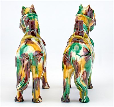 Lot 50 - A Pair of Chinese Sancai Glazed Porcelain Horse-Form Joss Stick Holders
