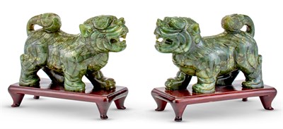 Lot 1066 - Pair of Chinese Spinach Jade Fu Lions Republic...