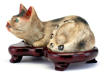 Lot 49 - An Unusual Chinese Painted Biscuit Porcelain Cat