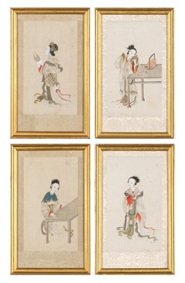 Lot 1075 - Four Chinese School Paintings of Beauties Qing...