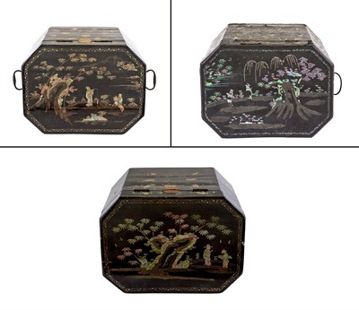 Lot 1083 - Three Large Chinese Shell-Inlaid Lacquer...
