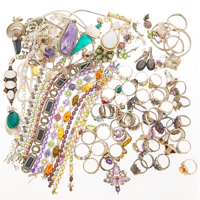Lot 1310 - Group of Silver, White Metal and Colored Stone Jewelry and Costume Jewelry