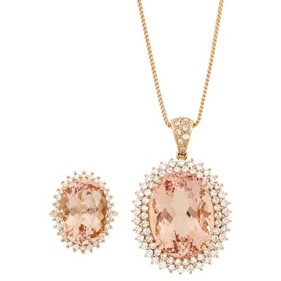 Lot 104 - Rose Gold, Morganite and Diamond Pendant with Chain and Ring