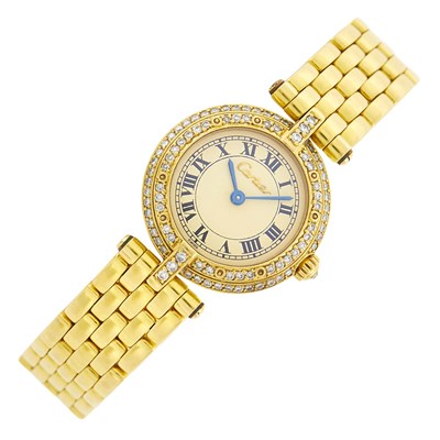 Lot 144 - Cartier Gold and Diamond 'Panthère Ronde' Wristwatch