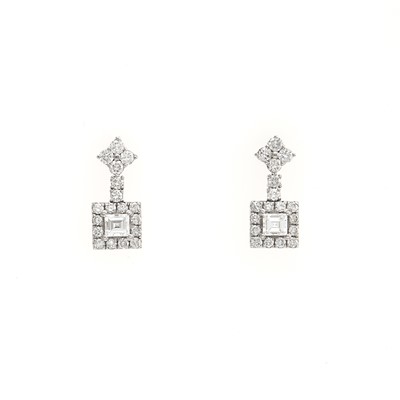 Lot 1254 - Pair of White Gold and Diamond Earrings