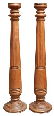 Lot 232 - Pair of Indian Wood Reeded Columns With copper...