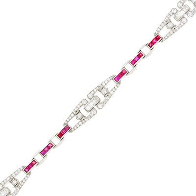 Lot 106 - Cartier Platinum, Diamond and Ruby Bracelet