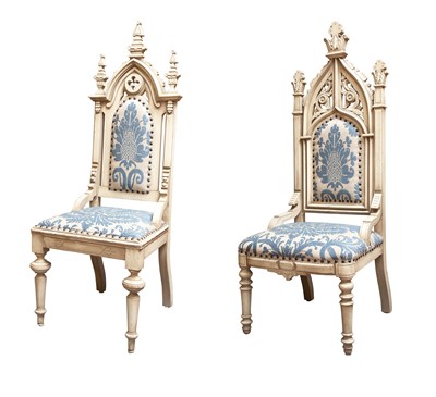 Lot 257 - Two Gothic Revival Painted Upholstered Side...