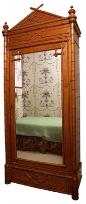Lot 260 - Fruitwood and Pine Faux Bamboo Mirror Door...