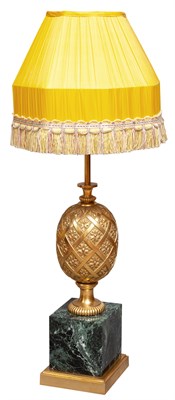 Lot 234 - Bronze and Marble Lamp with Fringed Silk Shade...