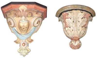 Lot 224 - Polychrome Painted Wood Acanthus Bracket With...