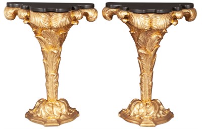 Lot 283 - Pair of Giltwood Plume Consoles with Black...