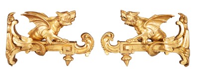 Lot 267 - Pair of Giltwood Semargel (Winged Dog Beast)...