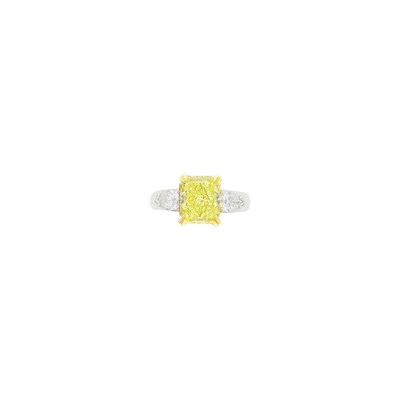 Lot 72 - Platinum, Gold, Fancy Intense Yellow Diamond and Diamond Ring