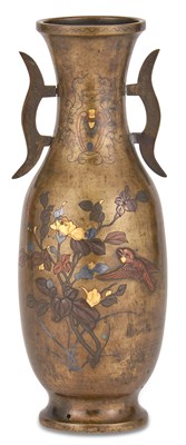 Lot 1215 - A Japanese Bronze and Mixed-Metal Vase Meiji...