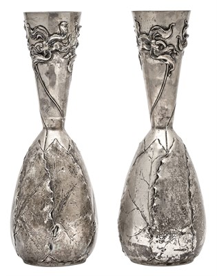 Lot 191 - Pair of German Art Nouveau Silver Vases...