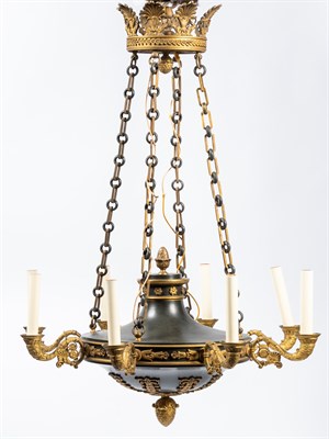 Lot 341 - Empire Style Black and Parcel-Gilt Metal Eight-...
