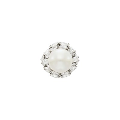 Lot 56 - Platinum, South Sea Cultured Pearl and Diamond Ring