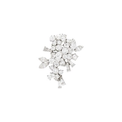 Lot 55 - Platinum and Diamond Cluster Clip-Brooch