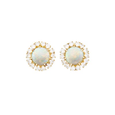 Lot 148 - Pair of Gold, Opal and Diamond Earclips