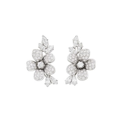 Lot 96 - Pair of White Gold and Diamond Flower Earclips