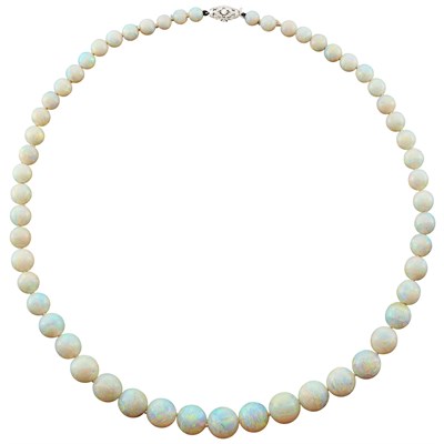 Lot 152 - Opal Bead Necklace with Platinum and Diamond Clasp