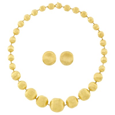 Lot 137 - Marco Bicego Gold Bead Necklace and Pair of Earclips