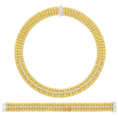 Lot 129 - Roberto Coin Gold and Diamond Necklace and Bracelet
