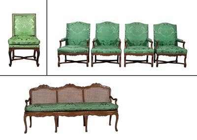Lot 47 - Group of Régence Green Silk-Upholstered...
