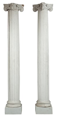 Lot 1266 - Pair of White-Painted Wood Columns Height of...