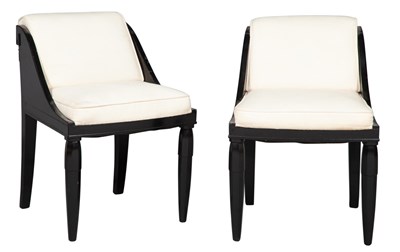 Lot 58 - Pair of Art Deco Silk-Upholstered Ebonized...
