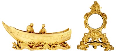 Lot 66 - Japanese Gilt-Bronze Boat Sculpture Depicted...