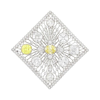 Lot 71 - Platinum, Diamond and Colored Diamond Pendant-Brooch
