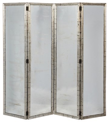 Lot 74 - Silver-Leafed Four-Fold Mirror Screen Height...