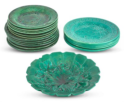 Lot 77 - Group of Green Glazed Majolica Leaf-Form Salad...