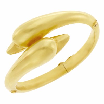 Lot 28 - Ilias Lalaounis Gold Swan Crossover Bangle Bracelet
