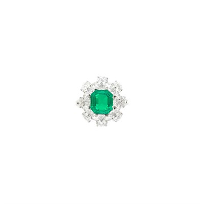 Lot 83 - Platinum, Emerald and Diamond Ring, France
