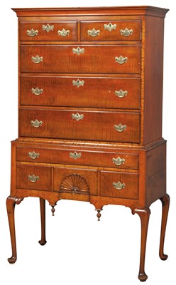 Lot 1265 - Queen Anne Figured Maple High Chest Possibly...