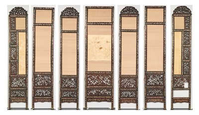 Lot 1091 - A Chinese Shell-Inlaid Hardwood Seven-Panel...