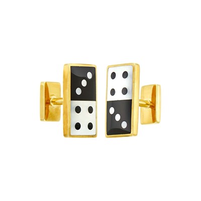 Lot 42 - Tiffany & Co. Pair of Gold, Black Onyx and Mother-of-Pearl Domino Cufflinks